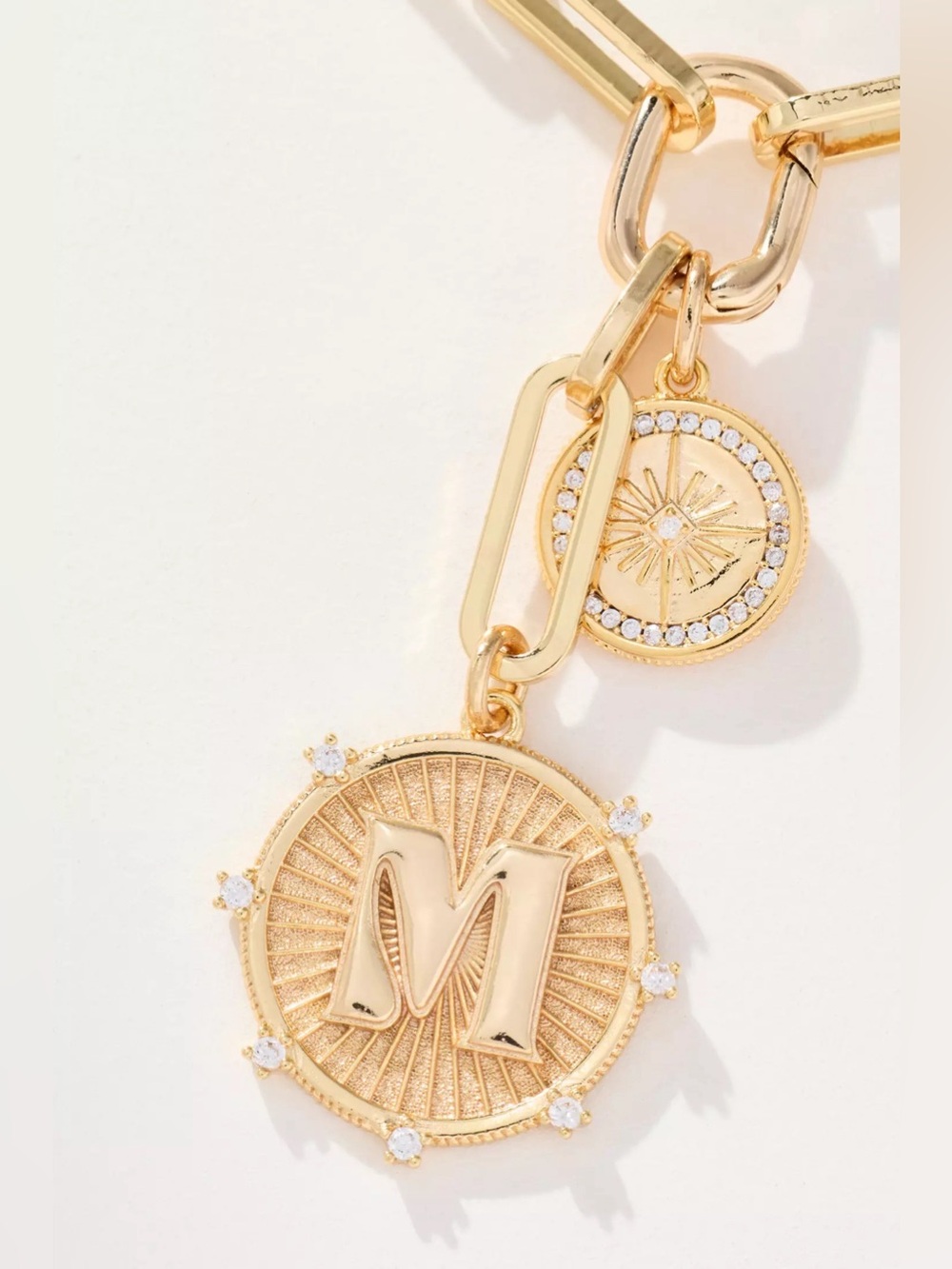 NWT Anthropologie Monogram Coin Pendant Chain Necklace Gold Letter M - Picture 5 of 6